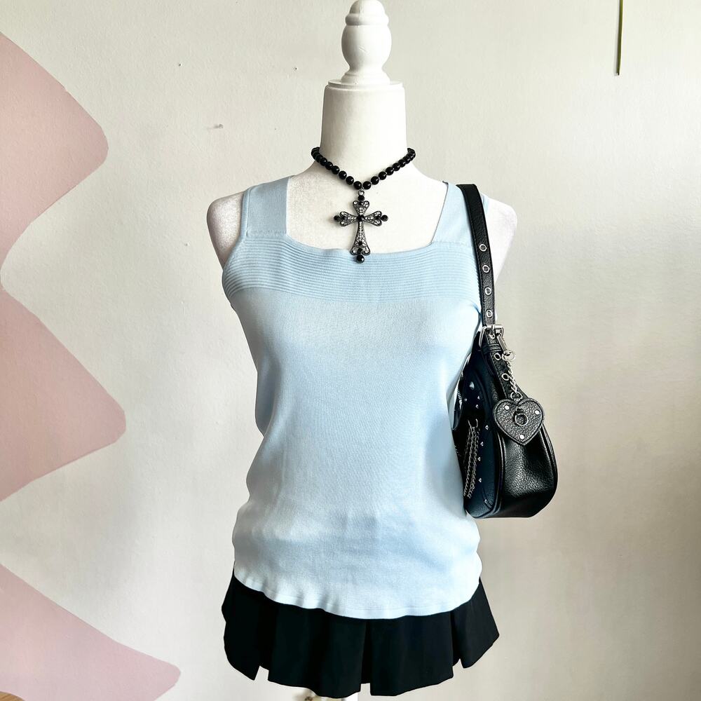 Baby Blue Knit Tank Top, Y2K, Soft Girl,‎ Coquette, Cottagecore, Fairy, Medium